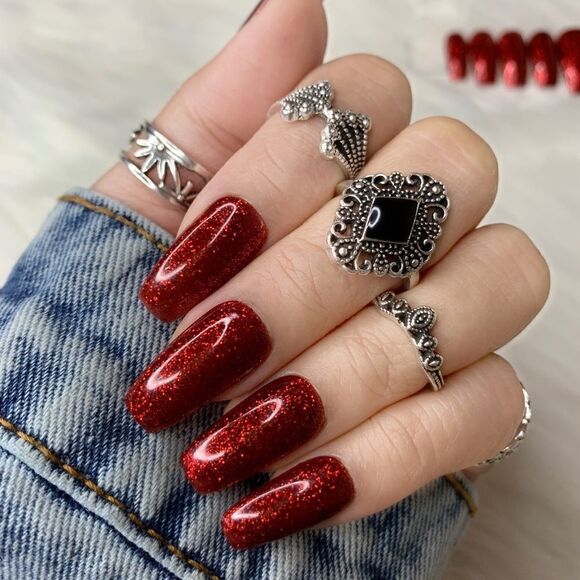 Ribbon Red 🎀 Custom Press On Nails | High Quality Nails | Handmade - Picture 1 of 13